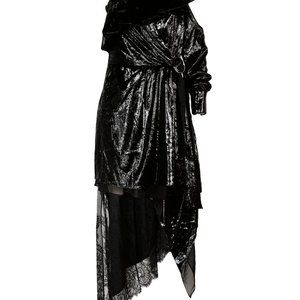 SELF-PORTRAIT Asymmetric Metallic Midi Dress